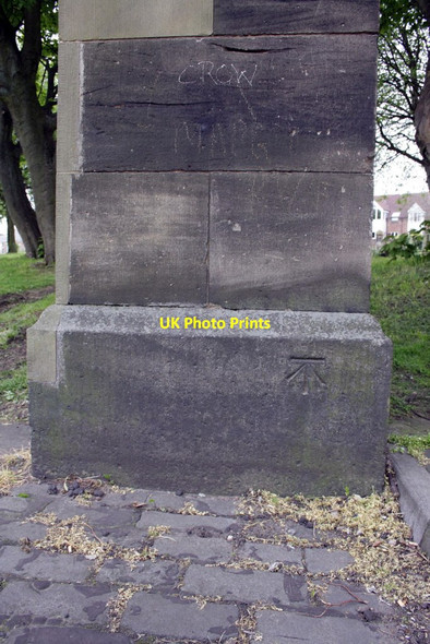 Photo 6"x4" Benchmark on gatepost at Westgate Road entrance to cemetery Newcastle upon Tyne c2012
