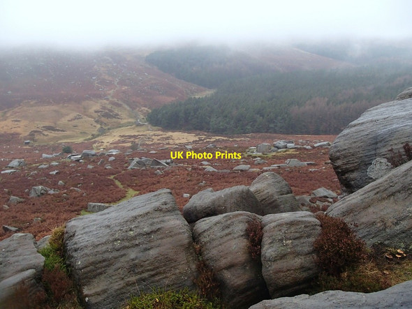 Photo 6"x4" Rocks, heather and forest Hathersage Booths c2012