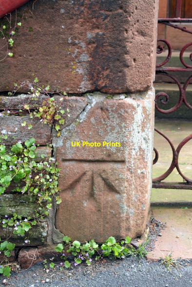 Photo 6"x4" Benchmark on Wesleyan Methodist chapel gatepost Lazonby c2012