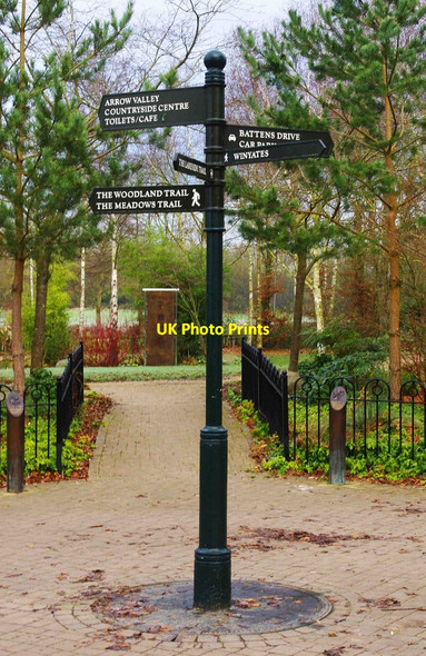 Photo 6"x4" Signpost at junction of paths, Arrow Valley Country Park, Redditch Redditch c2012