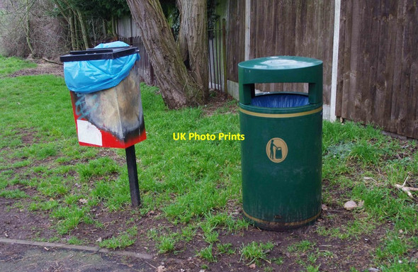 Photo 6"x4" Dog waste bin and litter bin in playing field, Wollaston, Stourbridge Stourbridge c2013