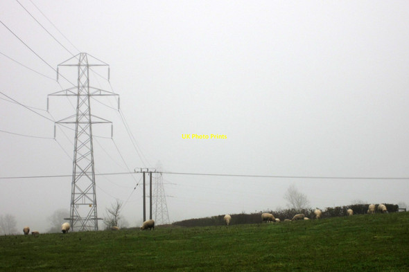 Photo 6"x4" Pylons in the mist Hockliffe c2013
