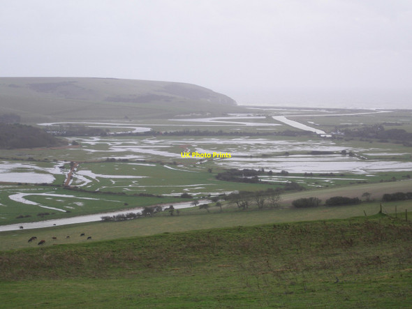 Photo 6"x4" Floods in the valley of the River Cuckmere as seen looking southwards from High and Over Exceat c2012