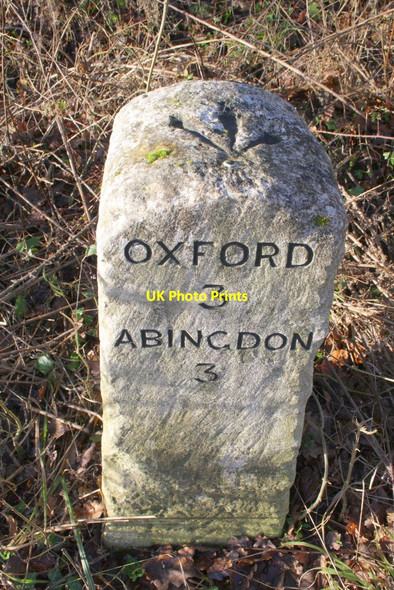 Photo 6"x4" Milestone with benchmark beside road in Bagley Wood Bayworth c2013