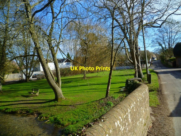 Photo 6"x4" A green with a seat at Monxton seen from the bridge Monxton c2013