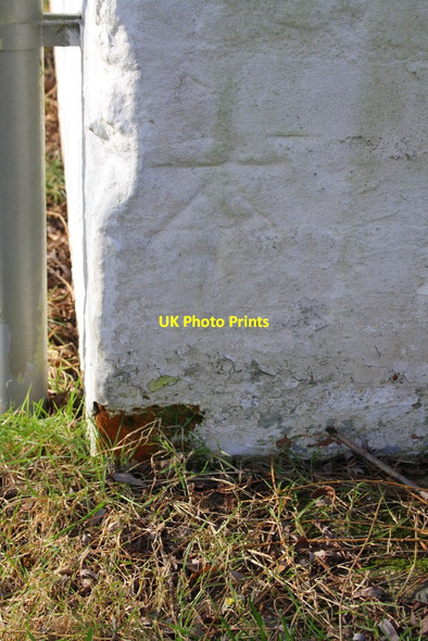 Photo 6"x4" Benchmark on garage at Marcham Mill Marcham c2013
