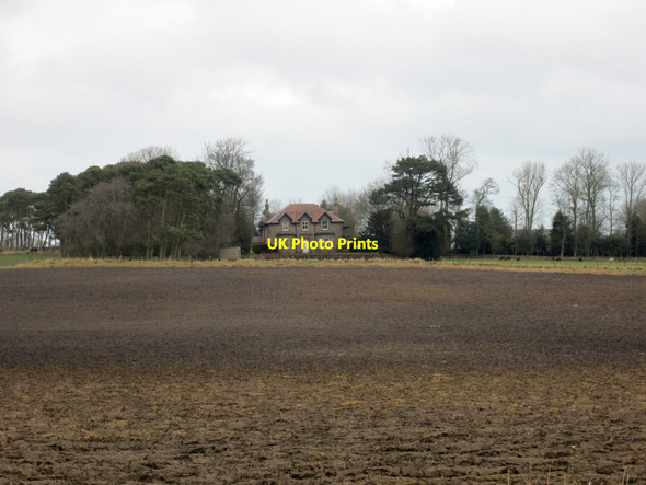 Photo 6"x4" Murton White House, seen across a ploughed field Thornton\/NT9547 c2013