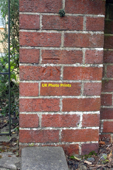 Photo 6"x4" Benchmark on gatepost of 'Belmont', Church Road Great Stoke c2013