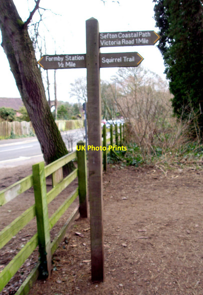 Photo 6"x4" Signpost at entrance to the Pine woods Formby c2013