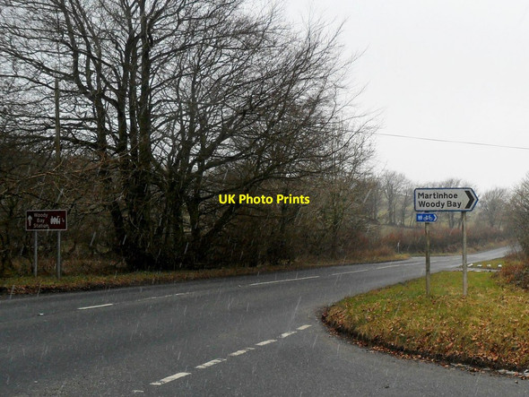 Photo 6"x4" The A39 at Martinhoe Cross in sleet Martinhoe Cross c2013