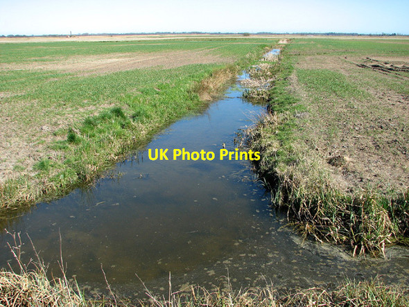 Photo 6"x4" Drainage ditch separating fields in Wheatacre marshes Haddiscoe c2013