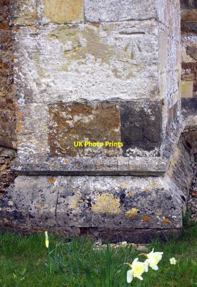 Photo 6"x4" Benchmark on buttress of St Peter and St Paul Church Astrop c2013