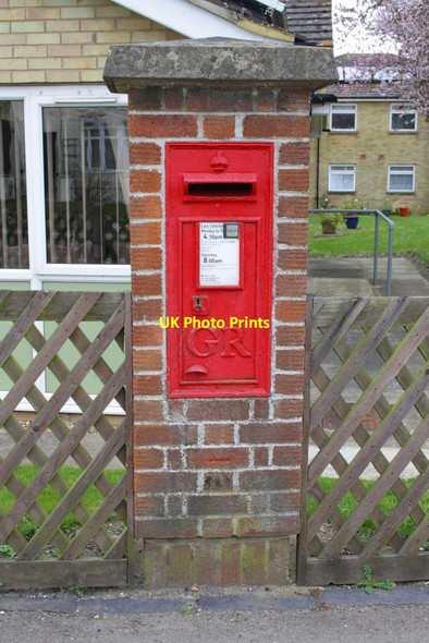 Photo 6"x4" GR letter box in benchmarked brick pillar, Halse Road Brackley\/SP5837 c2013