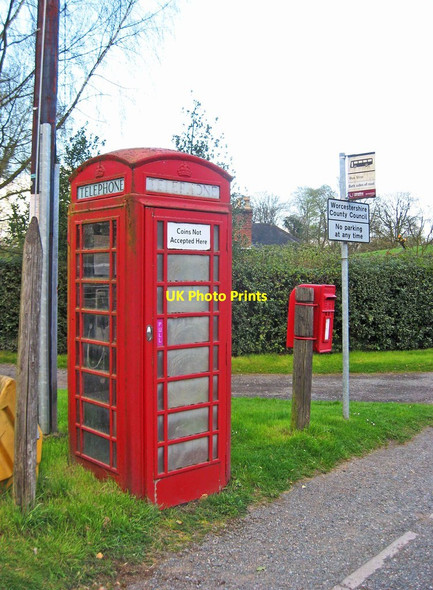 Photo 6"x4" Telephone kiosk, postbox and bus stop by B4196 road, near Frog Pool, Shrawley, Worcs Frog Pool c2013