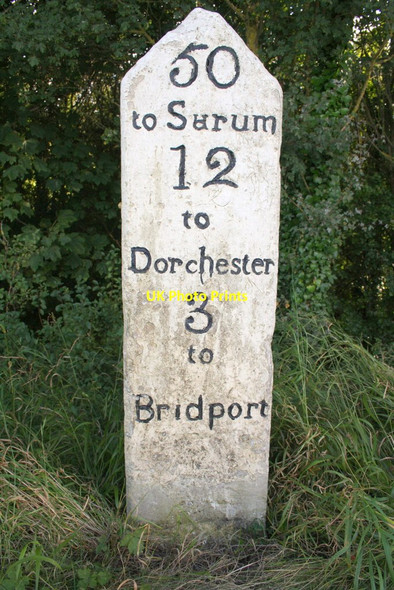 Photo 6"x4" Milestone on south side of A35 Uploders c2012