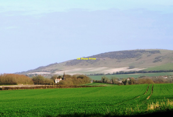 Photo 6"x4" Over the fields to Berwick, East Sussex Alciston c2013