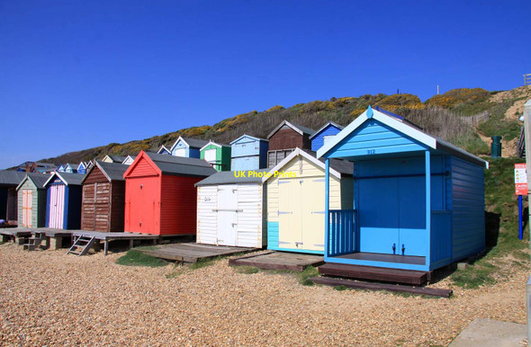 Photo 6"x4" Beach huts below Hordle Cliff Milford on Sea c2013