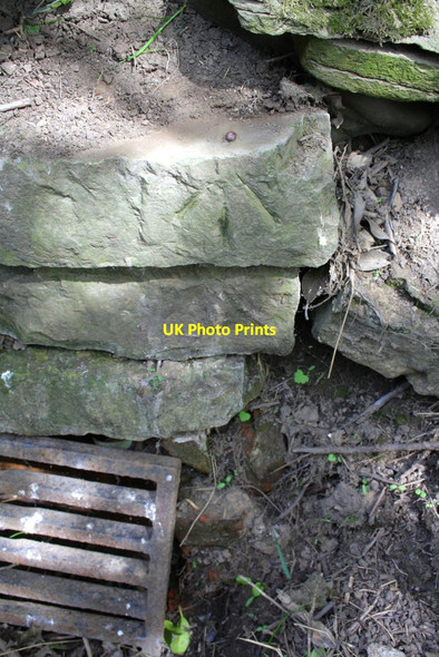 Photo 6"x4" Benchmark on culvert for drain under road Newby Wiske c2013