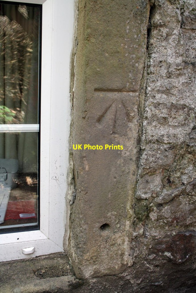 Photo 6"x4" Benchmark on stone side of window on the Old Saw Mill Skipton c2013