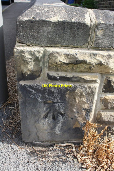 Photo 6"x4" Benchmark on corner stone of wall outside #24 Granville Street Skipton c2013