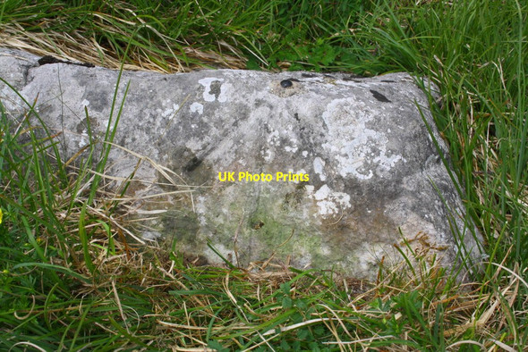 Photo 6"x4" Benchmark on boulder on grass bank of Mastiles Lane Bordley c2013