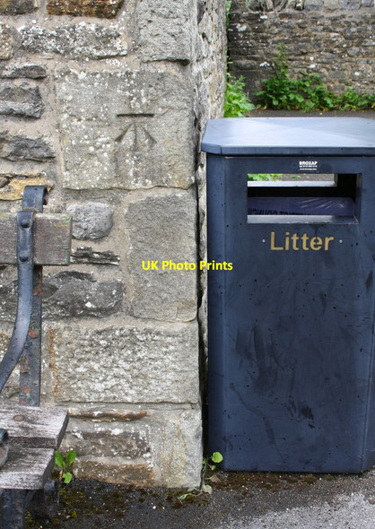 Photo 6"x4" Benchmark on stone hut in playground, Moor Lane Grassington c2013