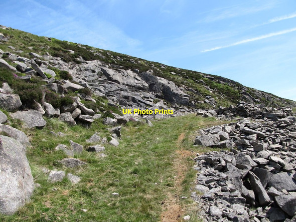 Photo 6"x4" Quarry roadway, quarry face and ruined working area on Slievenaglogh Attical c2013
