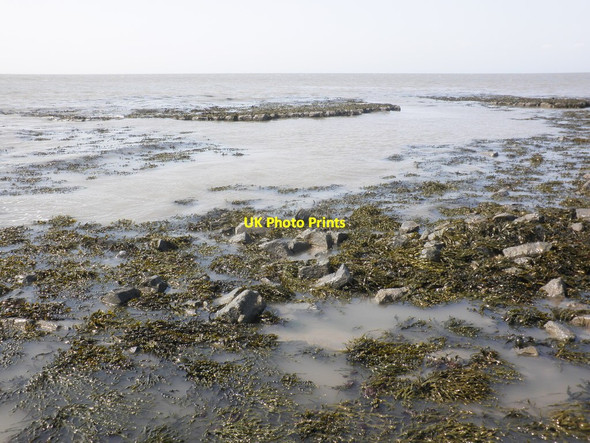 Photo 6"x4" Rocks and seaweed, at low tide,  in the Bristol Channel Burton\/ST1944 c2013