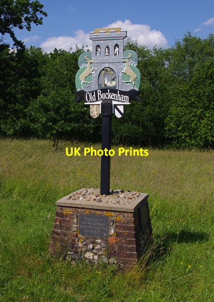 Photo 6"x4" Old Buckenham village sign Church Green\/TM0691 c2013