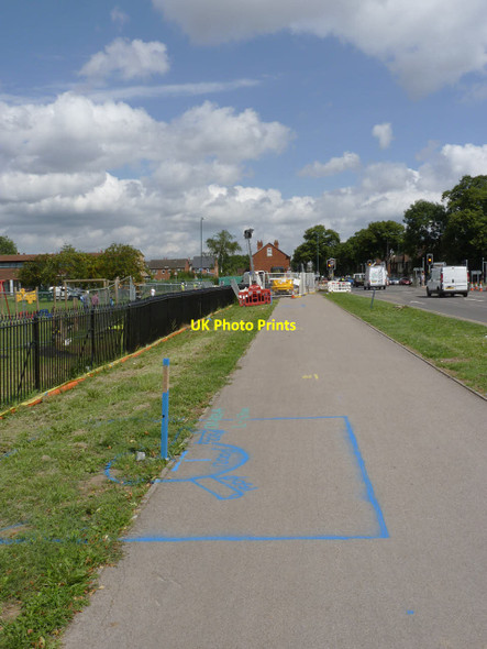 Photo 6"x4" Blue marks on the footway Beeston\/SK5236 c2013