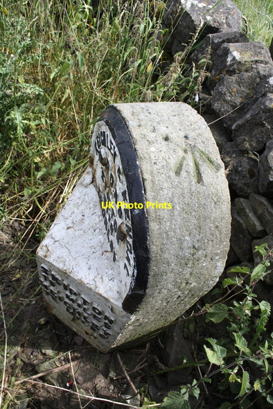 Photo 6"x4" Benchmark on milestone beside A65 at Thorlby Skipton c2013