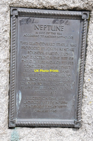 Photo 6"x4" Plaque on the Neptune Statue Bedminster c2013