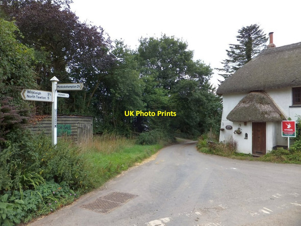 Photo 6"x4" Signpost at Village Cross, Broadwoodkelly Broadwoodkelly c2013
