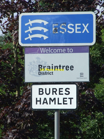 Photo 6"x4" County Boundary Sign Bures c2013