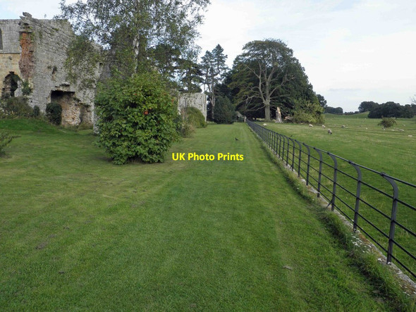 Photo 6"x4" Fence on ha ha wall at Jervaulx Abbey Ellingstring c2013