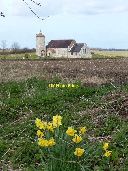 Photo 6"x4" Parish Church & Daffodils Little Snoring c2013