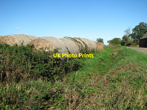 Photo 6"x4" Baled straw beside ditch Primrose Corner c2013