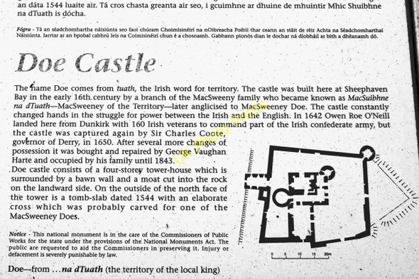 Photo 6"x4" Doe Castle - Sign showing castle configuration Creeslough c2008