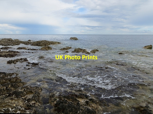 Photo 6"x4" Rocky shore near Garron Point Carnlough c2013