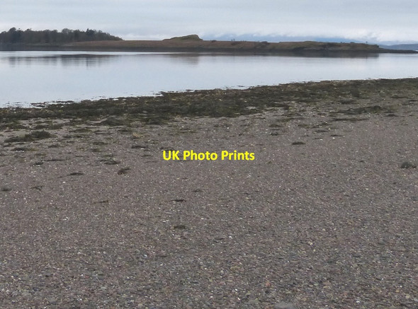 Photo 6"x4" Low-water beach at Ledaig Point with Eilean Mhor beyond Connel c2014