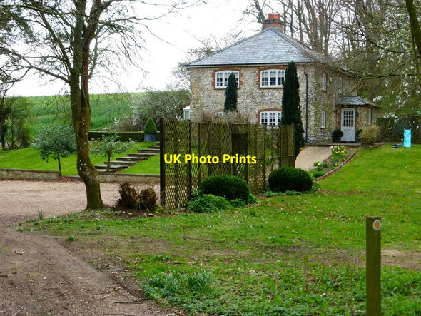 Photo 6"x4" Flint Cottage seen from footpath Bighton c2014