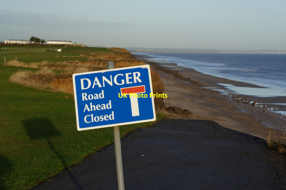 Photo 6"x4" Danger Road Closed Ahead Skipsea Brough c2013