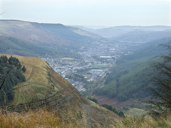 Photo 6"x4" View of Tynewydd and Treherbert over Penpych Woodland Blaenrhondda c2008
