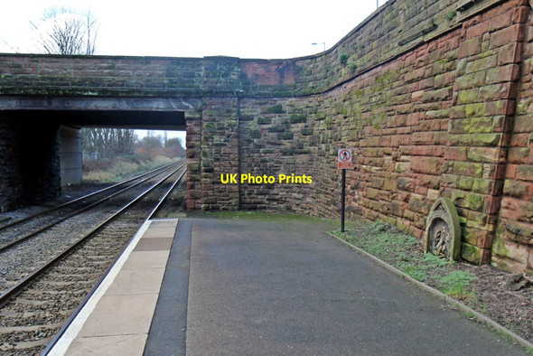 Photo 6"x4" Bridge and stone, Hough Green railway station Hough Green c2014