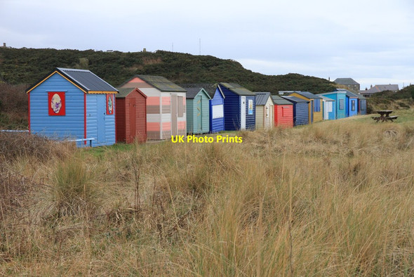 Photo 6"x4" Colourful Beach Huts at Hopeman Backlands c2014