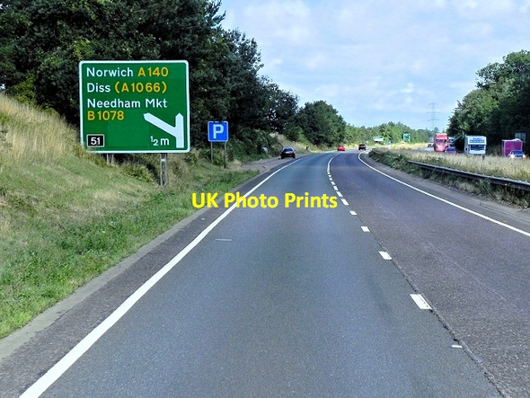 Photo 6"x4" Layby and Sign, Westbound A14 Coddenham Green c2013