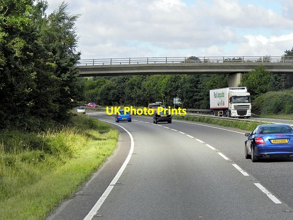 Photo 6"x4" Bridge over the A14 near Woolpit Broadgrass Green c2013