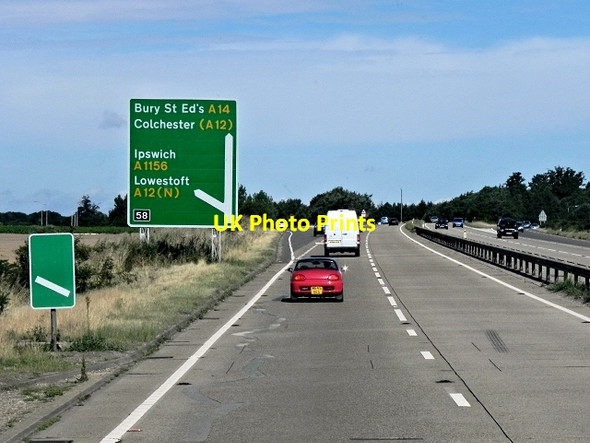 Photo 6"x4" Westbound A14, Exit at Junction 58 (Seven Hills Interchange) Levington c2013