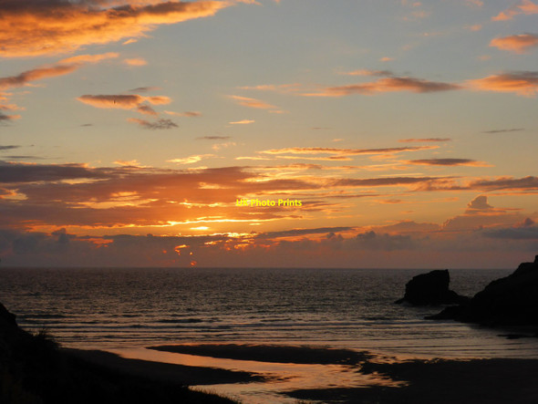 Photo 6"x4" Cornish sunset Porthcothan c2014