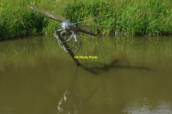 Photo 6"x4" Steel dragonfly, Hatton Locks Budbrooke c2014